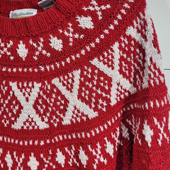 Vintage Distinction Knitted by Hand Red/White Fair Isle Sweater Women's sz L - Picture 3 of 8